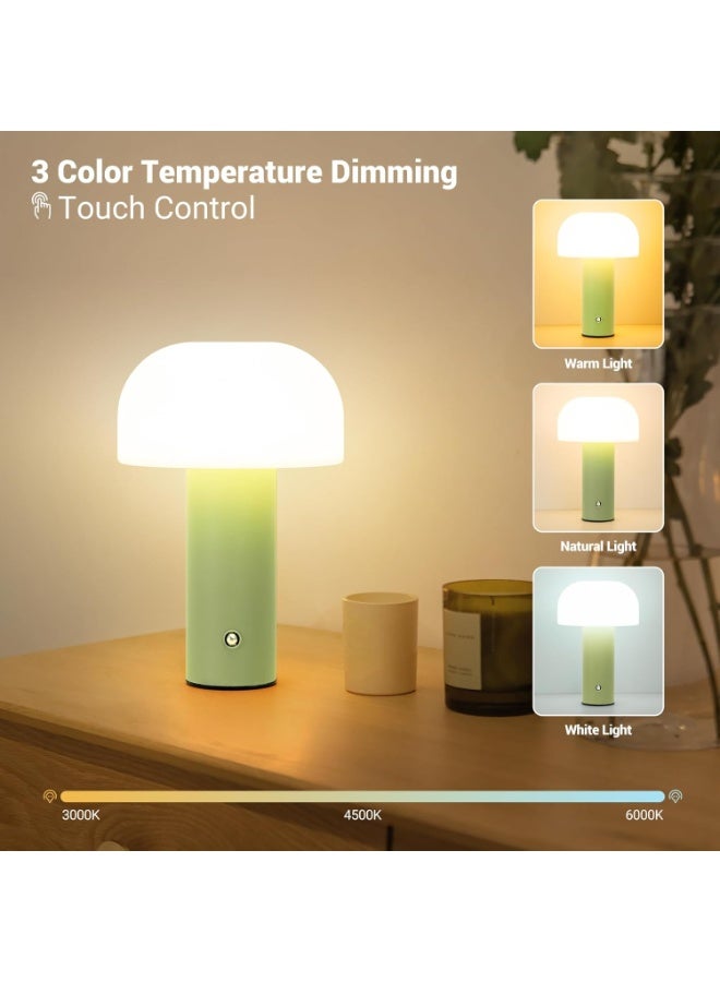 Portable cordless table lamp in a modern green design, 5200mAh battery lasting 24-49 hours, touch control for 3 color temperatures (warm 3000K, natural 4500K, white 6000K) and dimming, ideal for the kitchen, bedroom, camping or as a gift. - Image 5